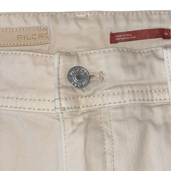 Pilcro Embroidered Jeans Anthropologie Boyfriend Mid Rise Cream - Picture 6 of 14
